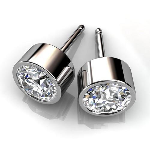 1.4 Ct Solitaire Round Bezel Set Real Diamond Stud Earring 14K White Gold