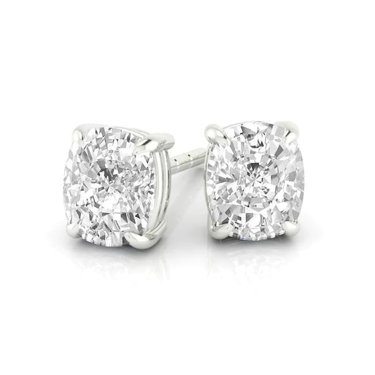 1.50 Carat Cushion Real Diamond Lady Stud Earrings White Gold