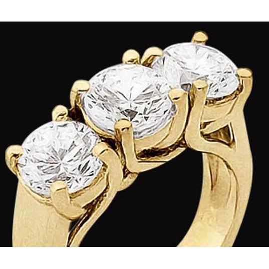  Engagement 3 Stone Genuine Diamond Ring Solid Yellow Gold 18K