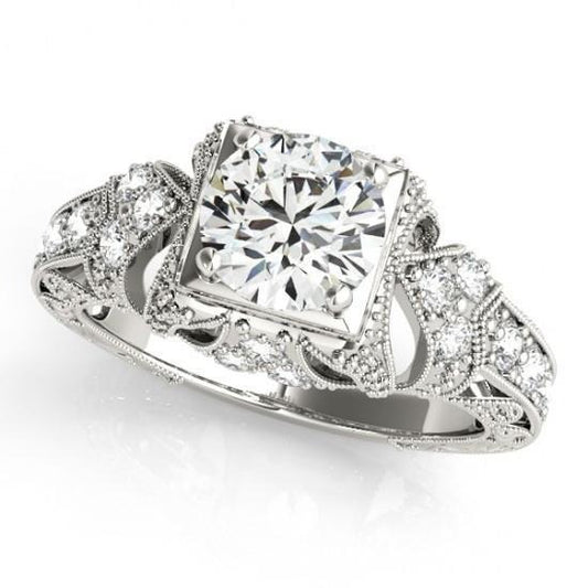 1.50 Carat Solitaire With Accents Real Diamond Vintage Style Ring - Solitaire Ring with Accents-harrychadent.ca