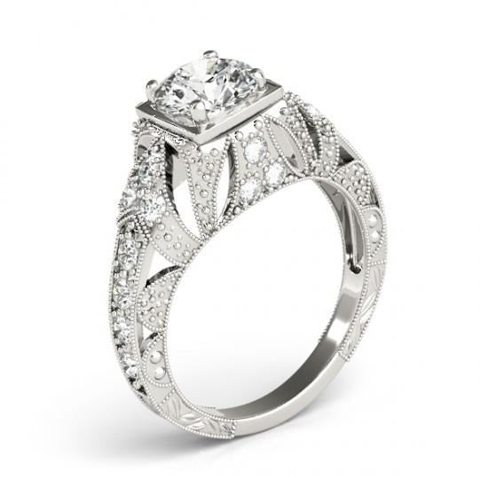 1.50 Carat Solitaire With Accents Real Diamond Vintage Style Ring - Solitaire Ring with Accents-harrychadent.ca