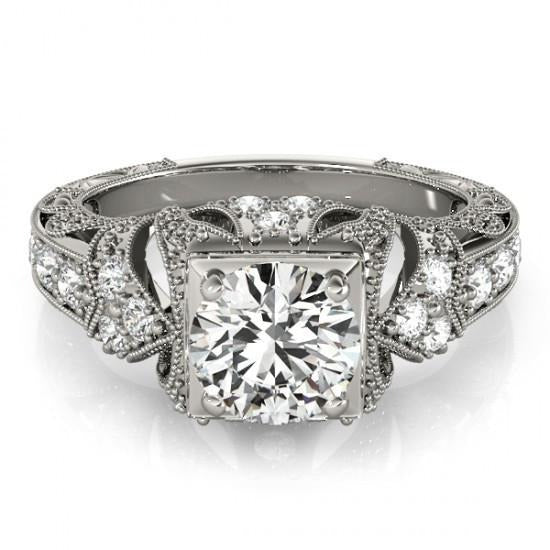 1.50 Carat Solitaire With Accents Real Diamond Vintage Style Ring - Solitaire Ring with Accents-harrychadent.ca