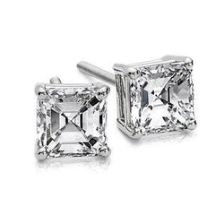 1.50 Carats Asscher Cut Prong Set Real Natural Earth Mined Diamond Studs Earring White Gold