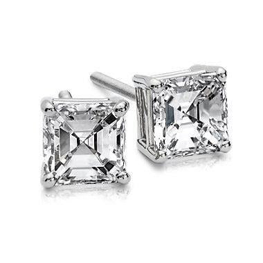 1.50 Carats Asscher Cut Prong Set Real Diamond Studs Earring White Gold