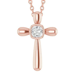1.50 Carats Cross Natural Earth Mined Diamond Pendant Slide Cushion Old Mine Cut Necklace