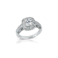 1.50 Carats Cushion And Round Natural Earth Mined Diamond Antique Style Ring White Gold