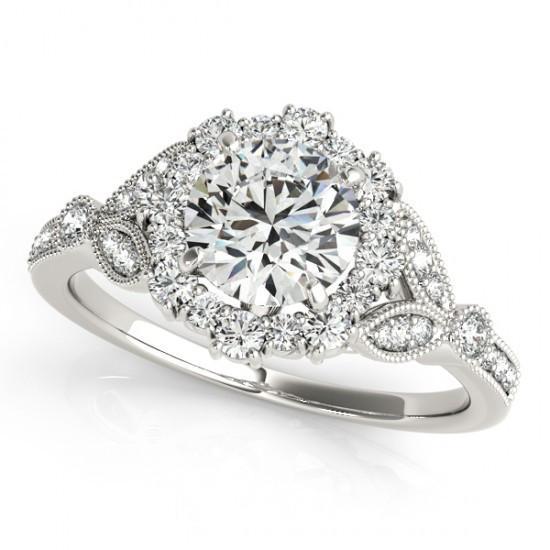 1.50 Carats Halo Round Natural Diamond Engagement Fancy Ring White Gold 14K