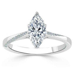 1.50 Carats Marquise Cut Real Natural Earth Mined Diamond Ring With Accents White Gold 14K