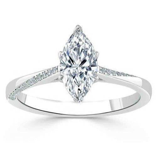 1.50 Carats Marquise Cut Real Diamond Ring With Accents White Gold 14K - Solitaire Ring with Accents-harrychadent.ca