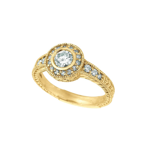 1.50 Carats Natural Diamond Bezel Fancy Ring 14K Yellow Gold Ring With Accents