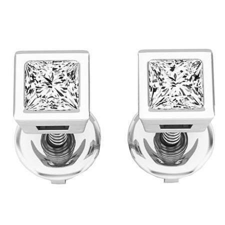 1.50 Carats Princess Cut Real Diamond Studs Earrings White Gold 14K