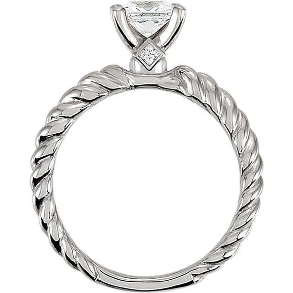 1.50 Carats Princess Genuine Diamond Twisted Rope Style Shank Solitaire Ring