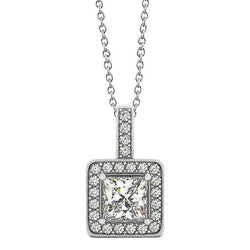 1.50 Carats Princess Natural Diamond Pendant Necklace WG 14K Without Chain