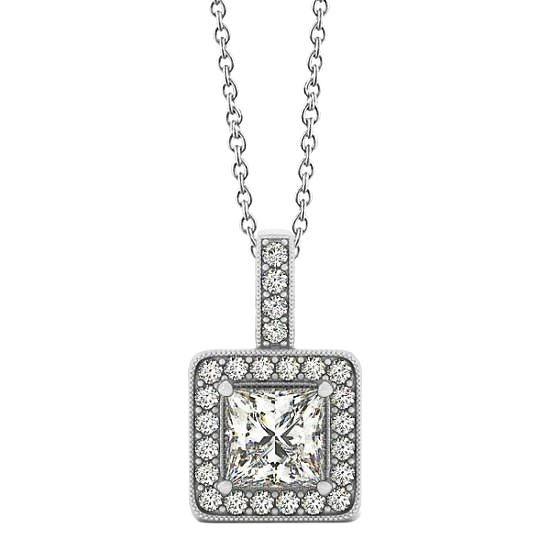 1.50 Carats Princess Natural Diamond Pendant Necklace WG 14K Without Chain