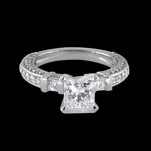 1.50 Carats Princess Natural Diamond Three Stone Ring Gold Jewelry New