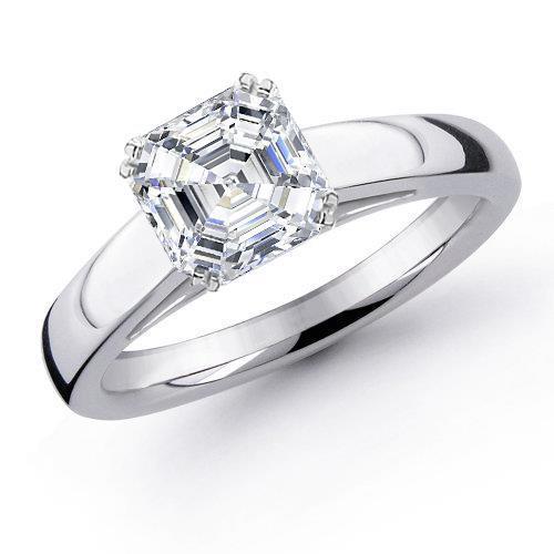 1.50 Carats Prong Set Asscher Cut Real Diamond Wedding Ring