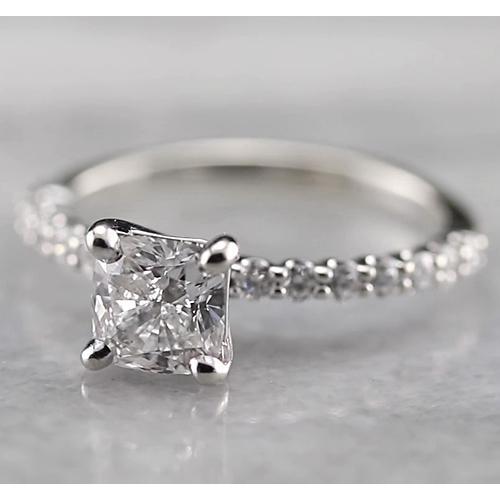 1.50 Carats Radiant Real Diamond Engagement Ring White Gold 14K