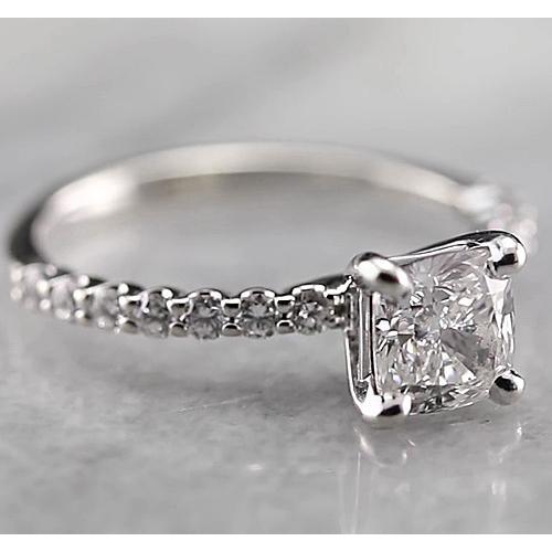 1.50 Carats Radiant Real Diamond Engagement Ring White Gold 14K