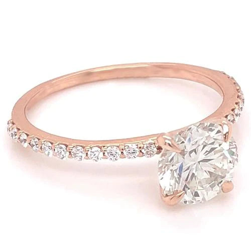 1.50 Carats Real Diamond Engagement Ring With Accents Rose Gold 14K