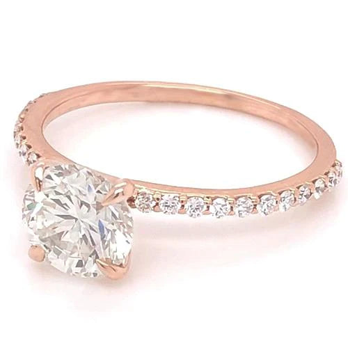 1.50 Carats Real Diamond Engagement Ring With Accents Rose Gold 14K
