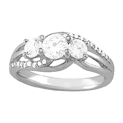1.50 Carats Real Diamond Three Stone Style Ring White Gold 14K