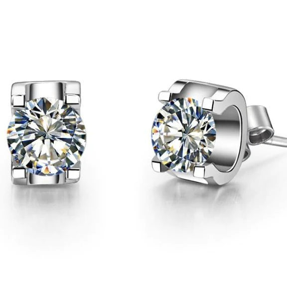 1.50 Carats Real Diamonds Women Studs Earrings White Gold 14K New