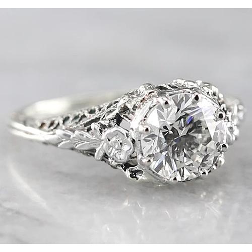 1.50 Carats Real Round Antique Style Engagement Ring 