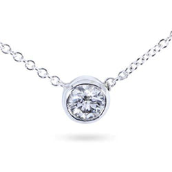 1.50 Carats Round Bezel Set Genuine Natural Earth Mined Diamond Pendant Dog Ear White Gold 14K