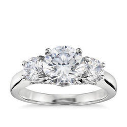 1.50 Carats Round Cut Real Natural Earth Mined Diamond 3 Stone Wedding Ring White Gold 14K