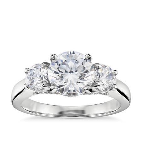 1.50 Carats Round Cut Real Diamond 3 Stone Wedding Ring White Gold 14K