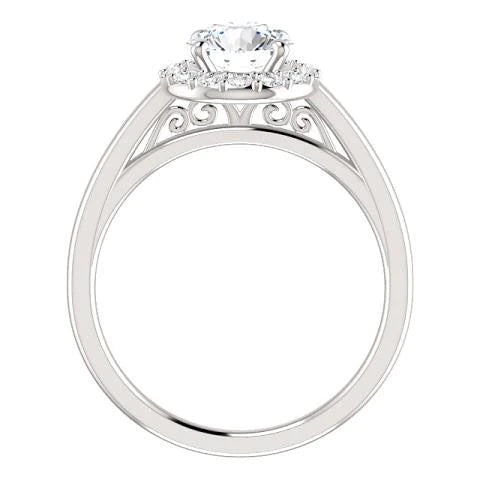 1.50 Carats Round Genuine Diamond Halo Setting Engagement Ring 14K White Gold