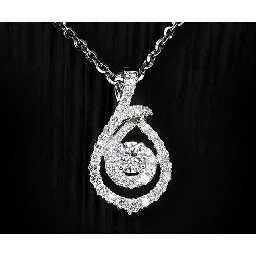 1.50 Carats Round Genuine Diamond Twirl Style Pendant White Gold Jewelry