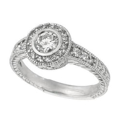 1.50 Carats Round Natural Diamond Bezel Setting Engagement Ring White Gold 14K