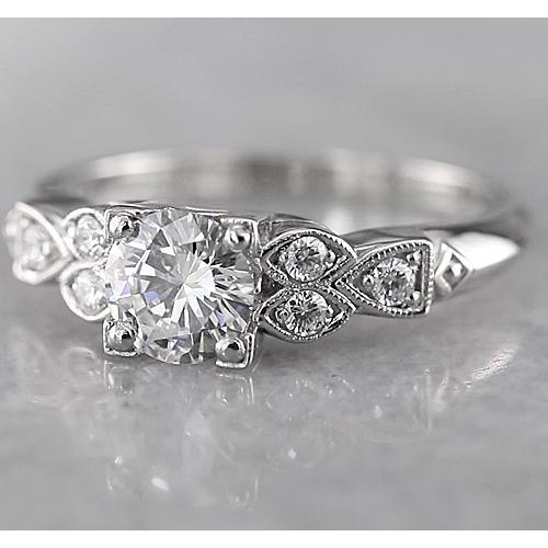 1.50 Carats Round Natural Diamond Engagement Ring Antique Style White Gold 