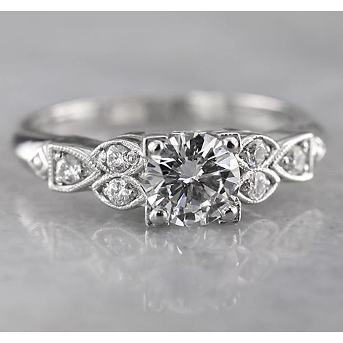 1.50 Carats Round Natural Diamond Engagement Ring Antique Style White Gold 14K