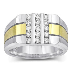1.50 Carats Round Natural Diamond Mens' Fancy Ring Two Tone Gold 14K