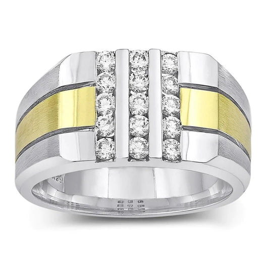 1.50 Carats Round Natural Diamond Mens' Fancy Ring Two Tone Gold 14K