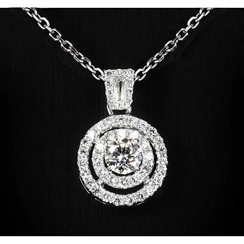 1.50 Carats Round Natural Diamond Pendant Halo Setting