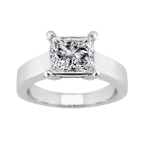 1.50 Carats Solitaire Princess Real Diamond Ring White Gold 14K