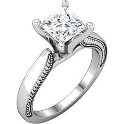 1.50 Carats Vintage Style Real Princess Diamond Solitaire Ring