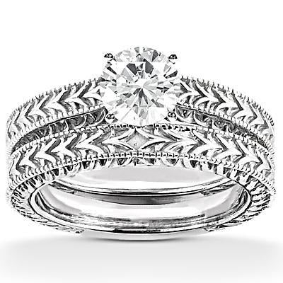 1.50 Ct. Engagement Ring Set Real Diamond Antique Style White Gold 14K - Engagement Ring Set-harrychadent.ca