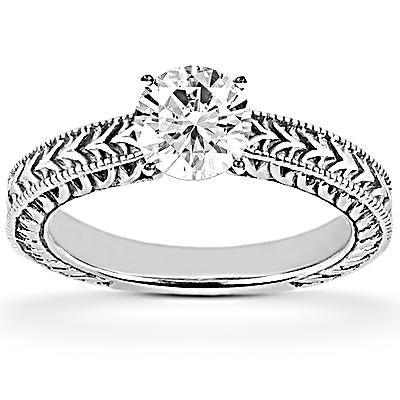 1.50 Ct. Engagement Ring Set Real Diamond Antique Style White Gold 14K - Engagement Ring Set-harrychadent.ca