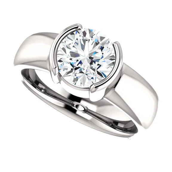 1.50 Ct. Sparkling Round Real Diamond Half Bezel Solitaire 