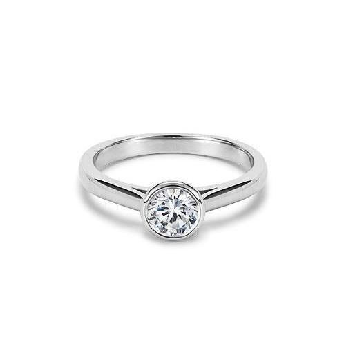 1.50 Ct Bezel Set Sparkling Round Cut Real Diamond Solitaire Ring - Solitaire Ring-harrychadent.ca