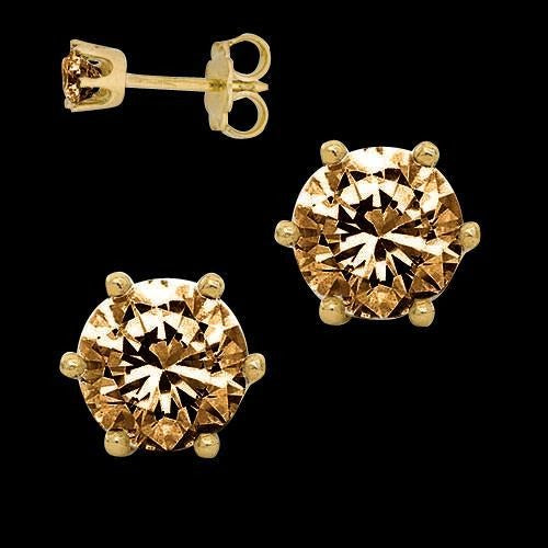 1.50 Ct Brown Real Diamond Studs Crown Setting Earrings Yellow Gold 14K - Stud Earrings-harrychadent.ca