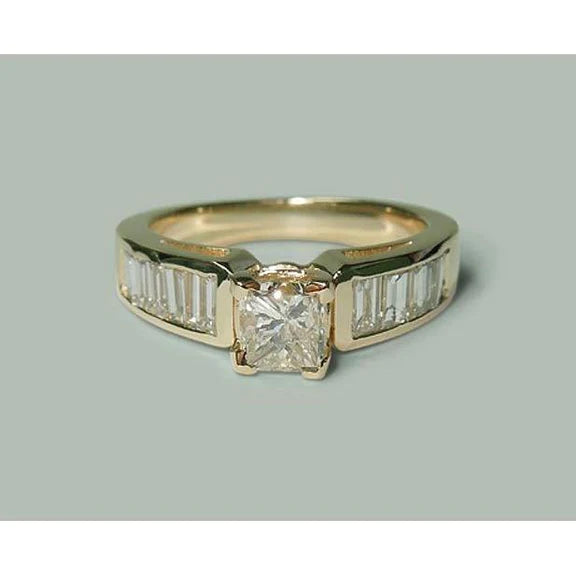 1.50 Ct  Baguette Genuine Diamond Engagement Ring Yellow Gold