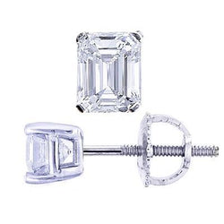 1.50 Ct Real Emerald Cut Diamond Stud Earring Women White Gold Jewelry