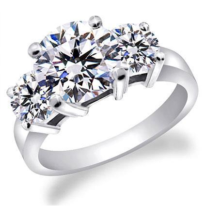 1.50 Ct Round Cut Genuine Diamond Three Stone Ring White Gold 14K