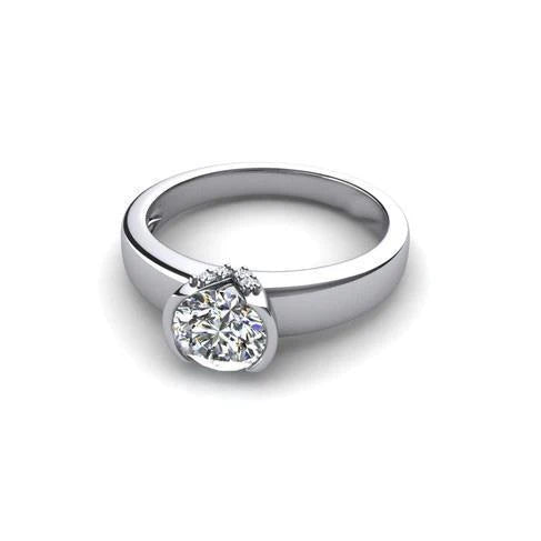 1.50 Ct Round Cut Real Diamond Engagement Ring 14K White Gold