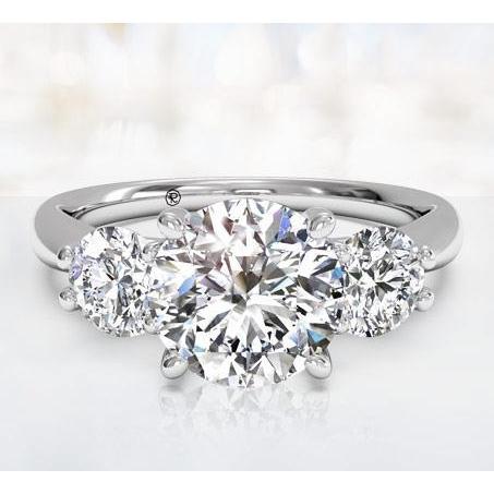 1.50 Ct Round Prong Set Three Stone Real Diamond Wedding Ring